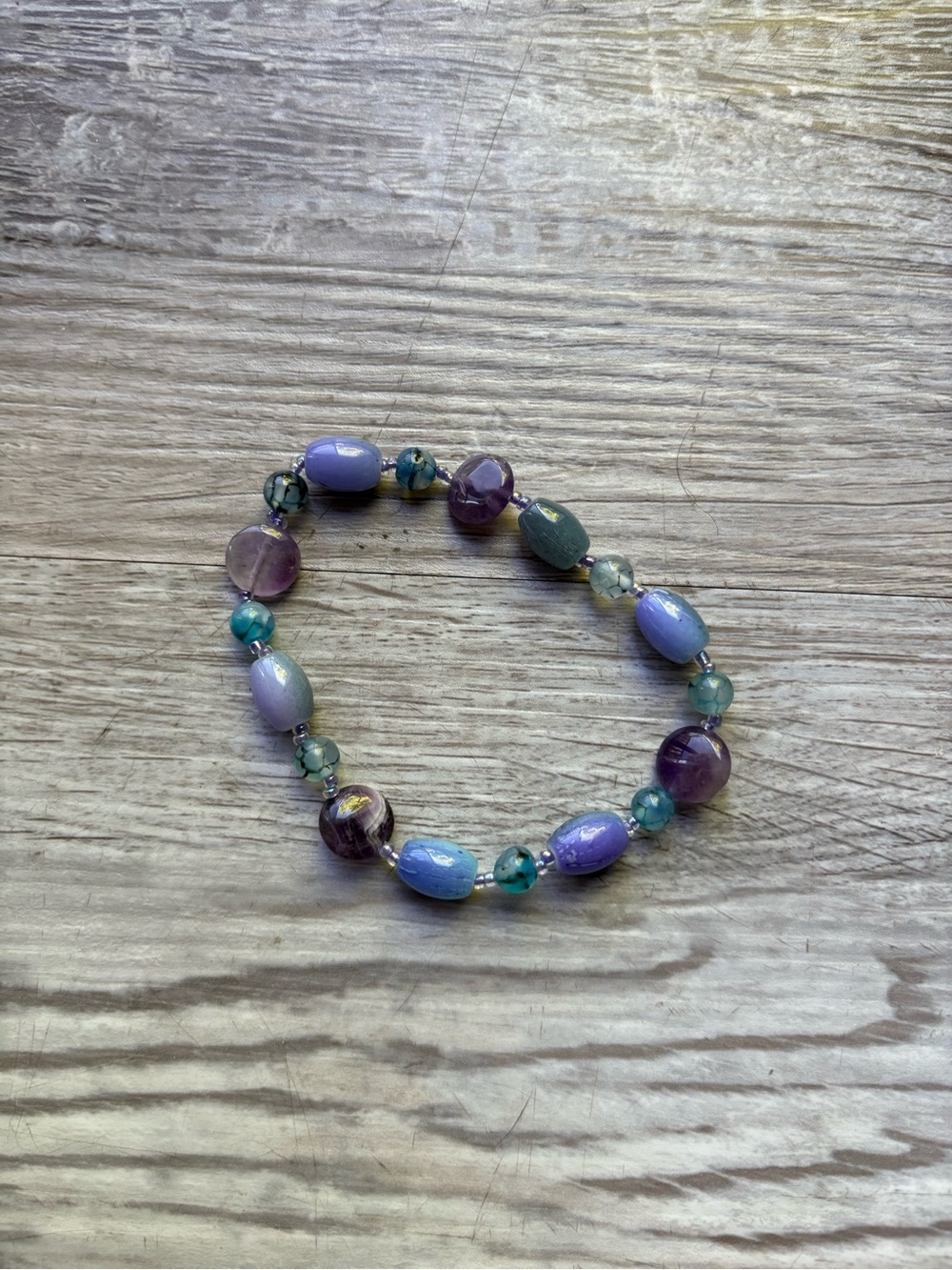 Handcrafted by me Purple & Teal Beaded Stretch Bracelet